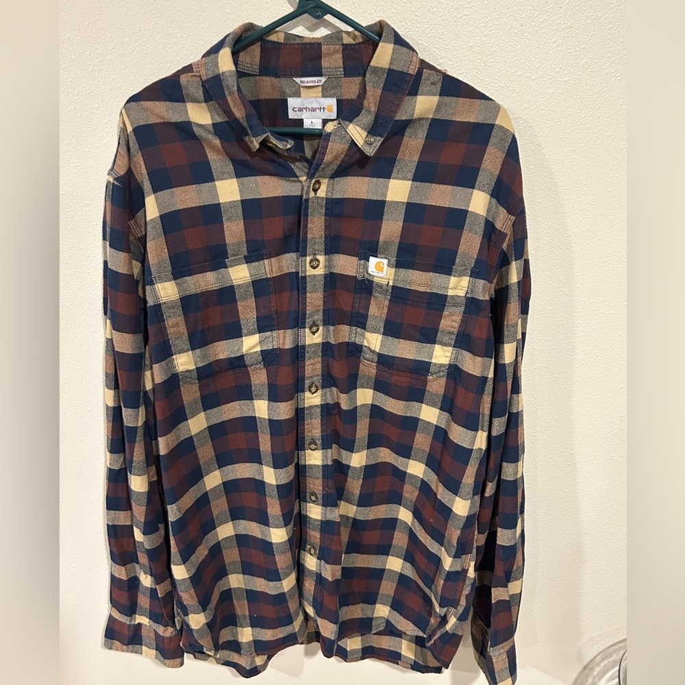 Carhartt Button Up Plaid Shirt Mens L Long Sleeve Relaxed Fit (A)